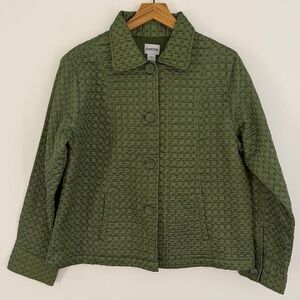 Chico's Women's Quilted Button Front Jacket Green Size 2 (Large)